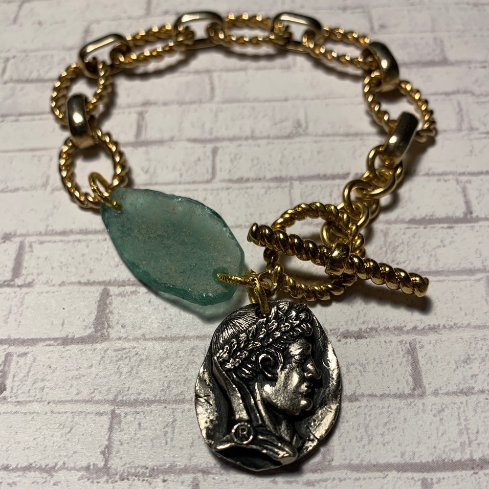 18k Gold Plated Ancient Roman Glass Coin Bracelet
